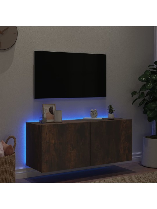 Tv plaukti ar led lampiņām, 100x35x41 cm, ozolkoka krāsā