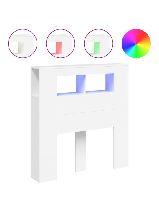 Gultas galvgalis ar led, balts, 100x18,5x103,5 cm, koks