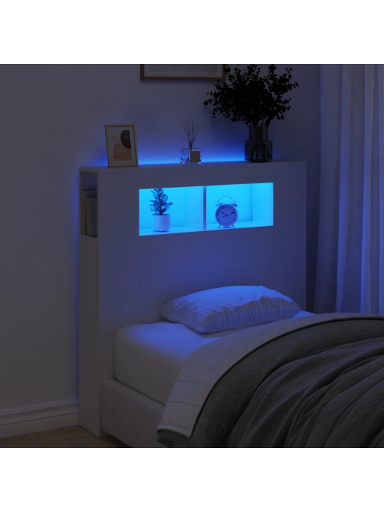 Gultas galvgalis ar led, balts, 100x18,5x103,5 cm, koks