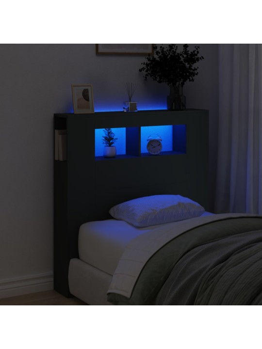 Gultas galvgalis ar led, melns, 100x18,5x103,5 cm, koks