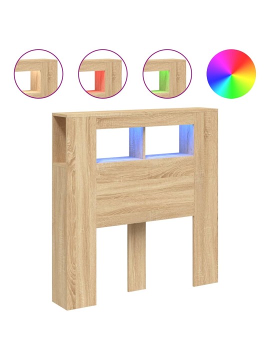 Gultas galvgalis ar led, ozola krāsa, 100x18,5x103,5 cm, koks