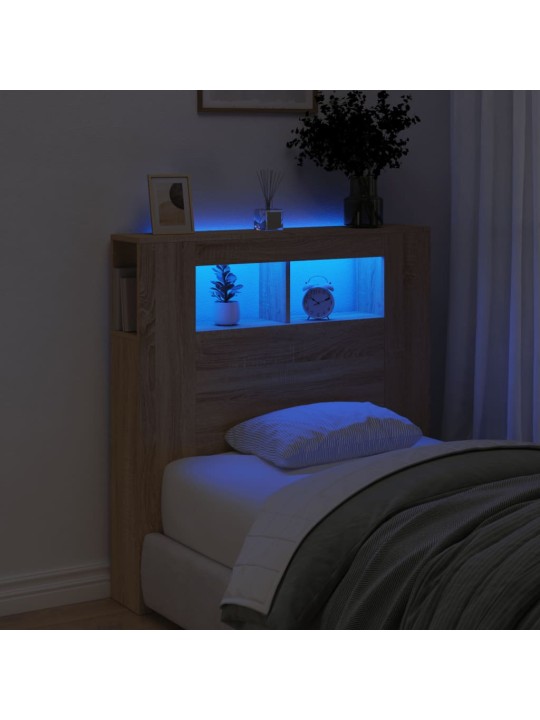 Gultas galvgalis ar led, ozola krāsa, 100x18,5x103,5 cm, koks