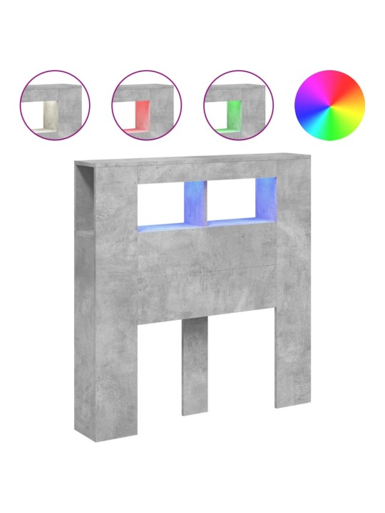 Gultas galvgalis ar led, betona pelēks, 100x18,5x103,5 cm, koks