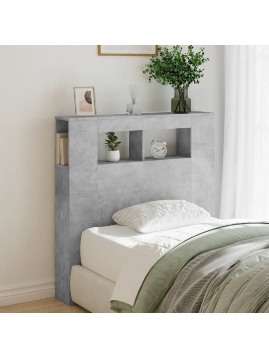 Gultas galvgalis ar led, betona pelēks, 100x18,5x103,5 cm, koks