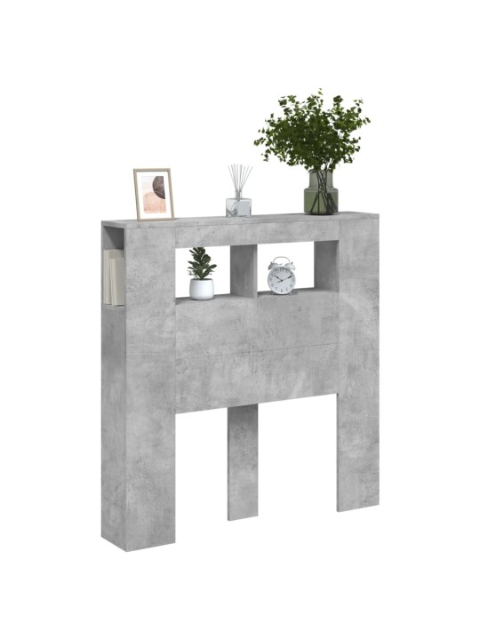Gultas galvgalis ar led, betona pelēks, 100x18,5x103,5 cm, koks