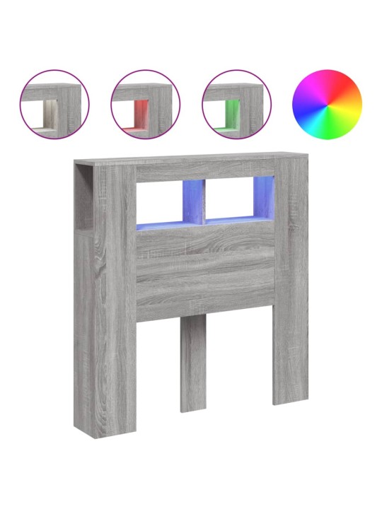 Gultas galvgalis ar led, pelēka ozola, 100x18,5x103,5 cm, koks