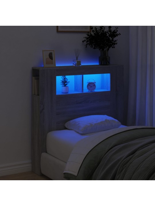 Gultas galvgalis ar led, pelēka ozola, 100x18,5x103,5 cm, koks