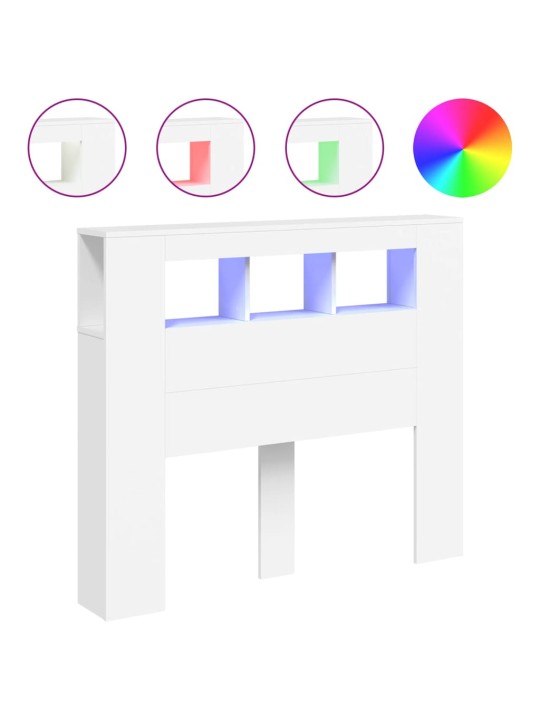 Gultas galvgalis ar led, balts, 120x18,5x103,5 cm, koks
