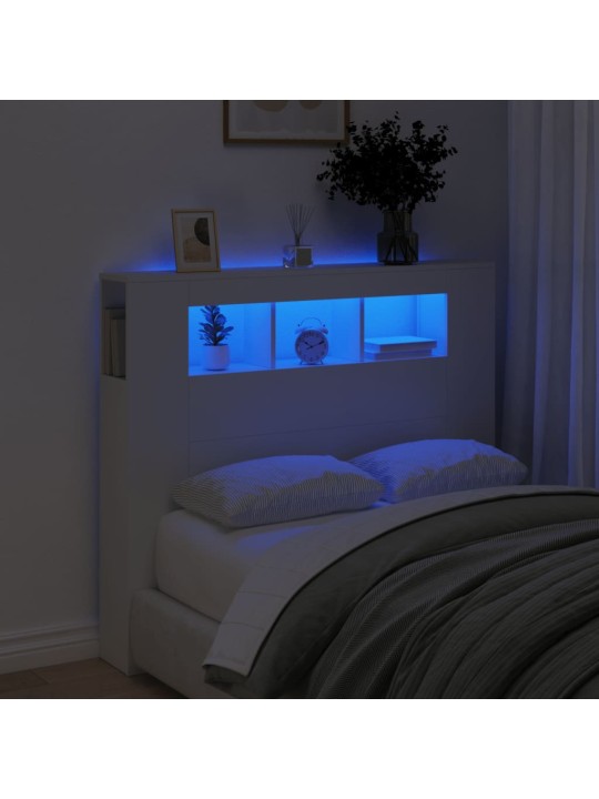 Gultas galvgalis ar led, balts, 120x18,5x103,5 cm, koks