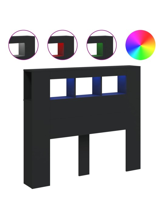 Gultas galvgalis ar led, melns, 120x18,5x103,5 cm, koks