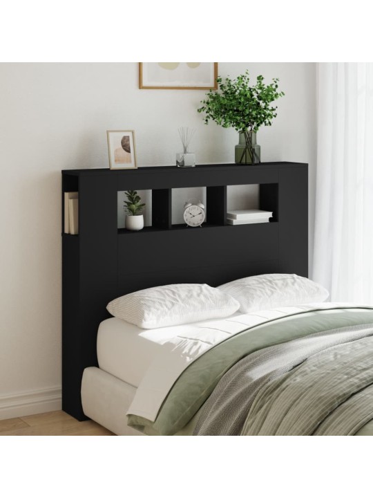 Gultas galvgalis ar led, melns, 120x18,5x103,5 cm, koks