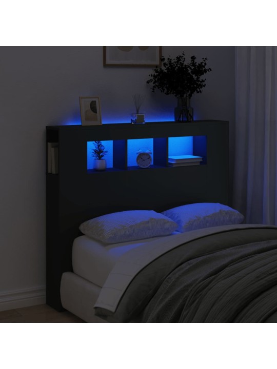 Gultas galvgalis ar led, melns, 120x18,5x103,5 cm, koks