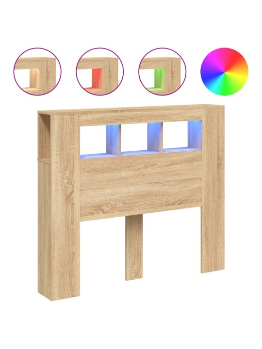 Gultas galvgalis ar led, ozola krāsa, 120x18,5x103,5 cm, koks