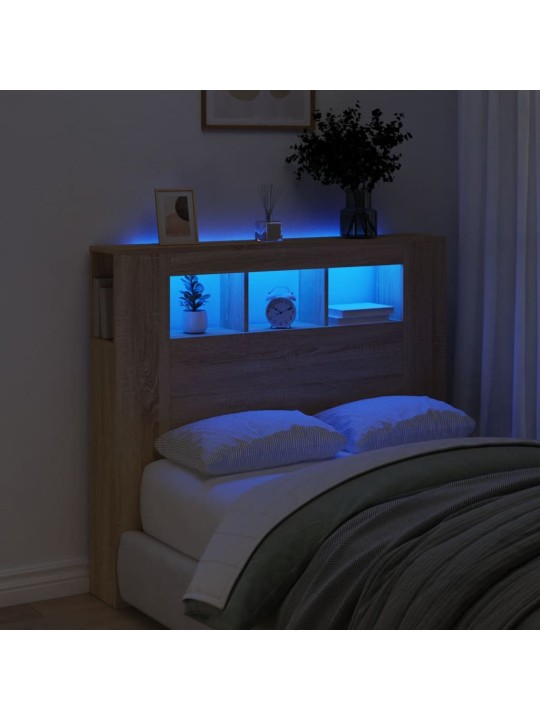 Gultas galvgalis ar led, ozola krāsa, 120x18,5x103,5 cm, koks