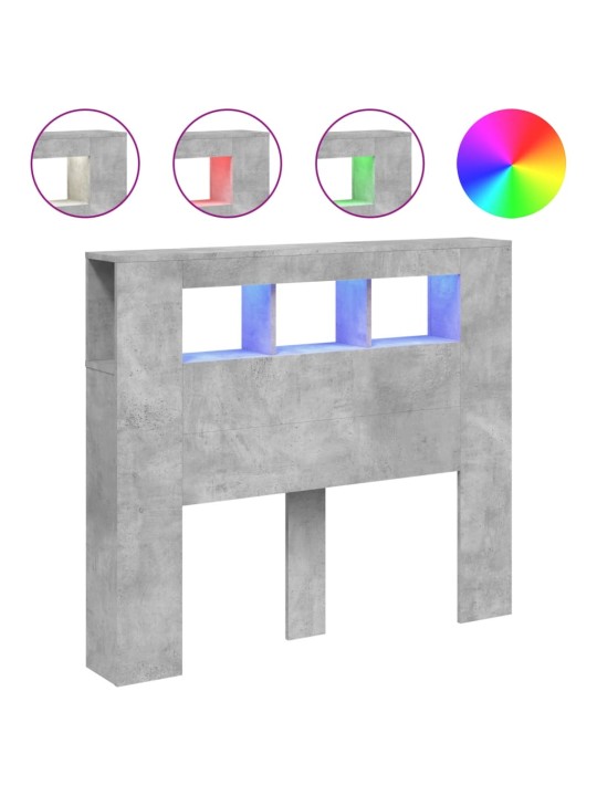 Gultas galvgalis ar led, betona pelēks, 120x18,5x103,5 cm, koks