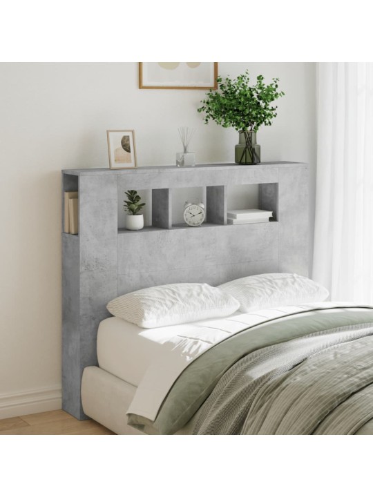 Gultas galvgalis ar led, betona pelēks, 120x18,5x103,5 cm, koks