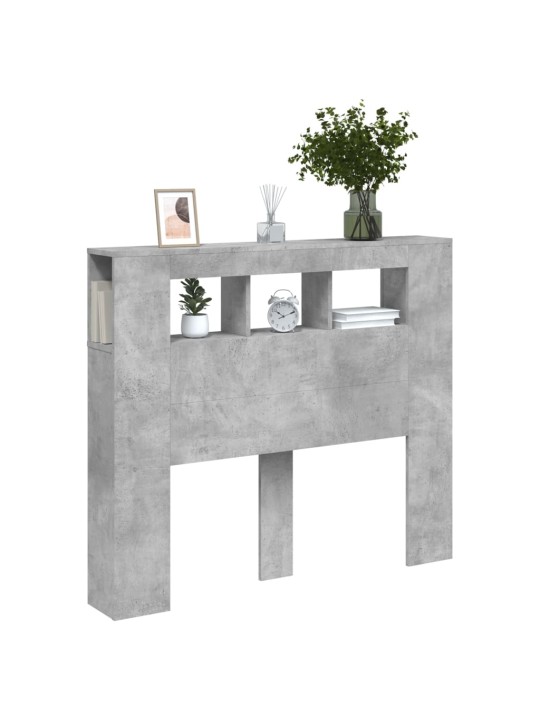 Gultas galvgalis ar led, betona pelēks, 120x18,5x103,5 cm, koks