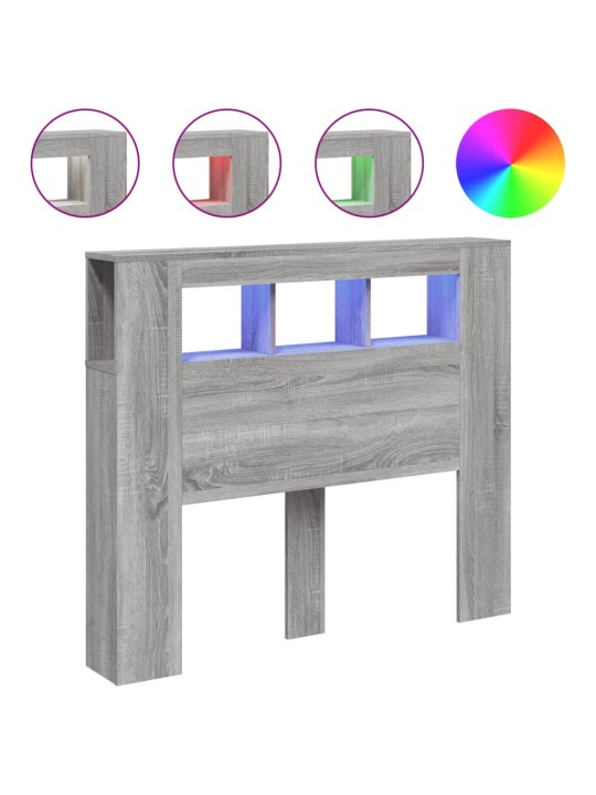 Gultas galvgalis ar led, pelēka ozola, 120x18,5x103,5 cm, koks