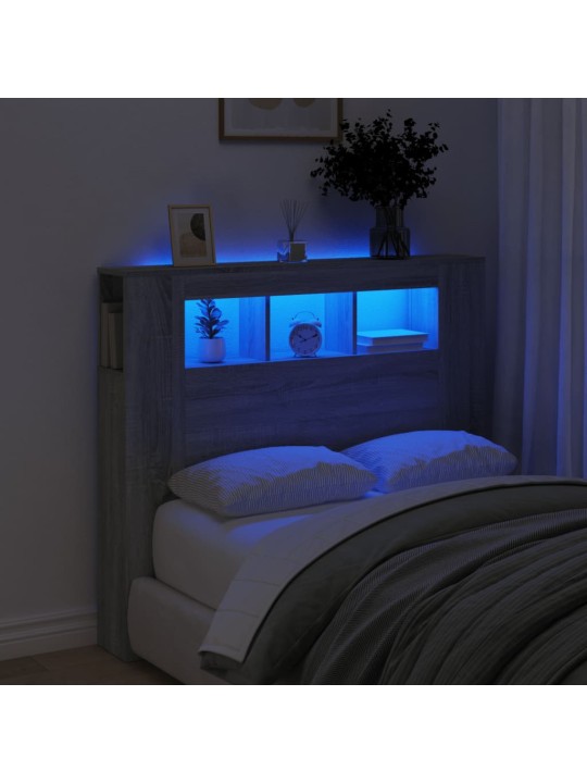 Gultas galvgalis ar led, pelēka ozola, 120x18,5x103,5 cm, koks