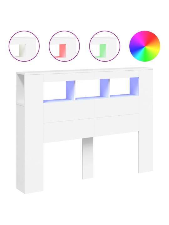 Gultas galvgalis ar led, balts, 140x18,5x103,5 cm, koks