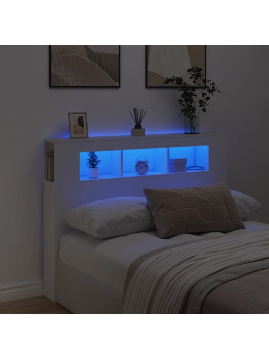 Gultas galvgalis ar led, balts, 140x18,5x103,5 cm, koks