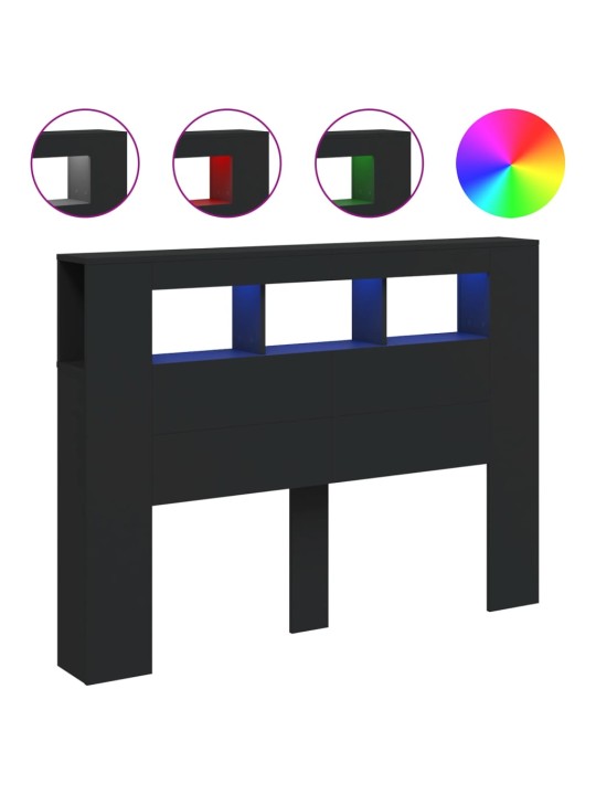 Gultas galvgalis ar led, melns, 140x18,5x103,5 cm, koks