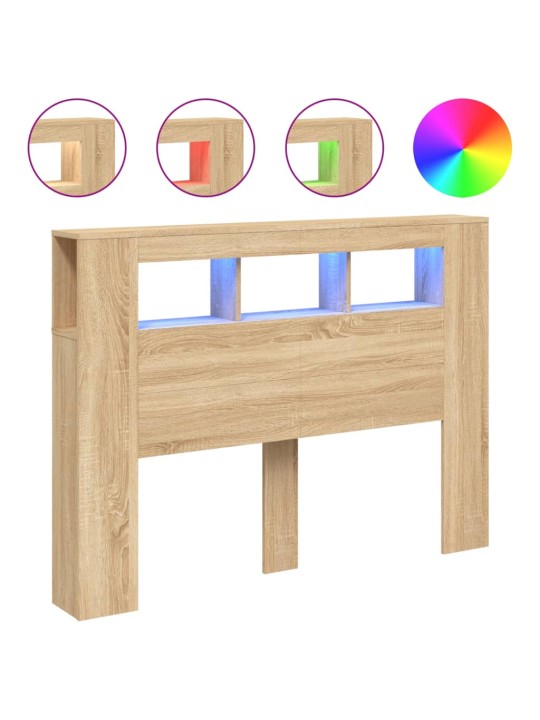 Gultas galvgalis ar led, ozola krāsa, 140x18,5x103,5 cm, koks