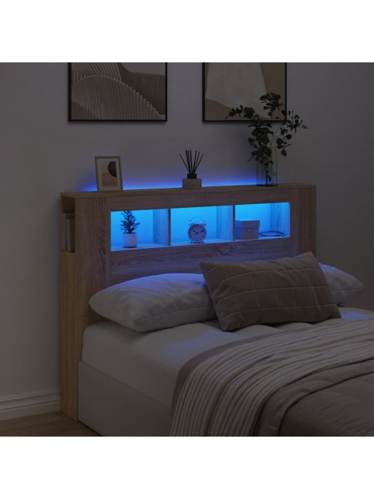 Gultas galvgalis ar led, ozola krāsa, 140x18,5x103,5 cm, koks