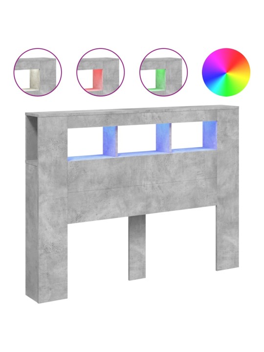 Gultas galvgalis ar led, betona pelēks, 140x18,5x103,5 cm, koks