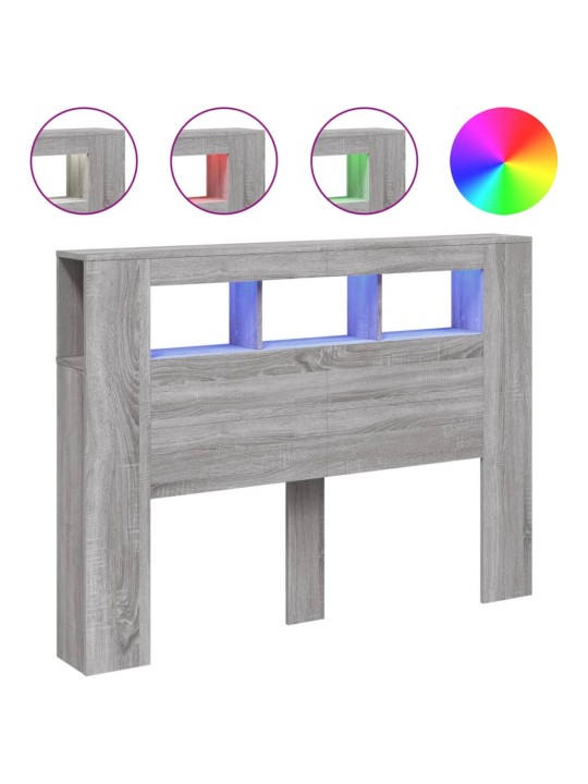Gultas galvgalis ar led, pelēka ozola, 140x18,5x103,5 cm, koks