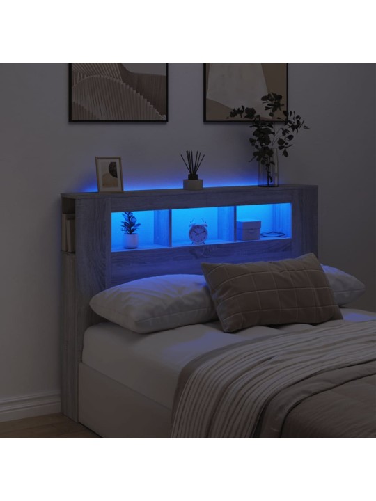 Gultas galvgalis ar led, pelēka ozola, 140x18,5x103,5 cm, koks