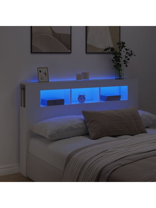 Gultas galvgalis ar led, balts, 160x18,5x103,5 cm, koks