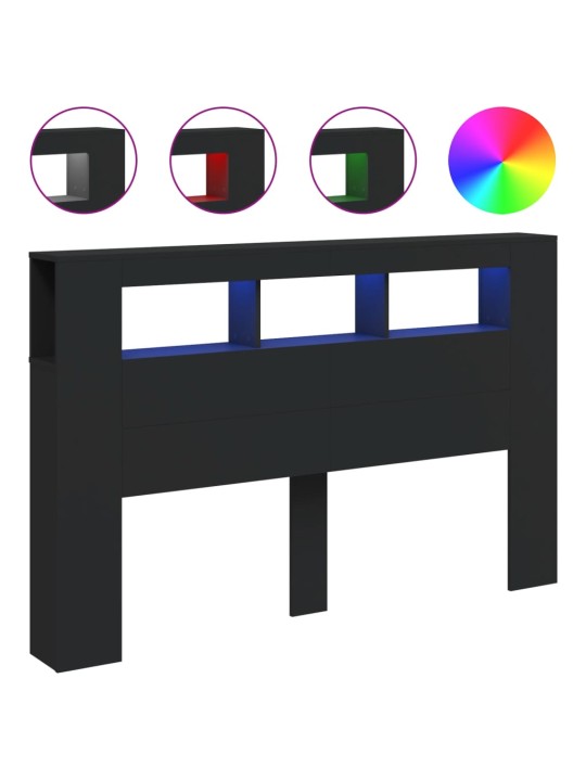 Gultas galvgalis ar led, melns, 160x18,5x103,5 cm, koks