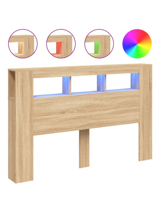 Gultas galvgalis ar led, ozola krāsa, 160x18,5x103,5 cm, koks