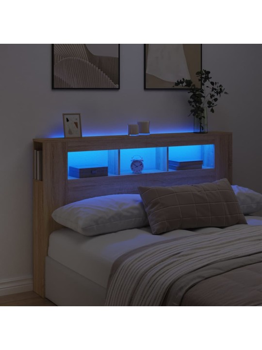 Gultas galvgalis ar led, ozola krāsa, 160x18,5x103,5 cm, koks