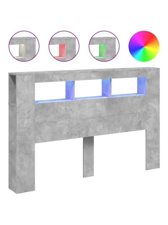 Gultas galvgalis ar led, betona pelēks, 160x18,5x103,5 cm, koks