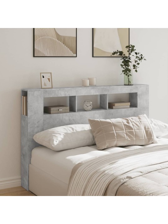 Gultas galvgalis ar led, betona pelēks, 160x18,5x103,5 cm, koks