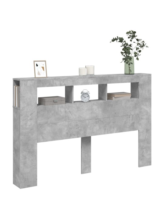 Gultas galvgalis ar led, betona pelēks, 160x18,5x103,5 cm, koks