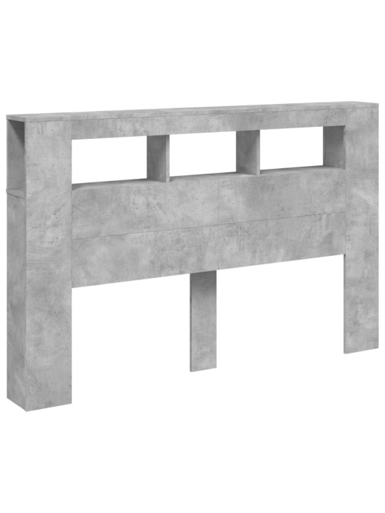 Gultas galvgalis ar led, betona pelēks, 160x18,5x103,5 cm, koks