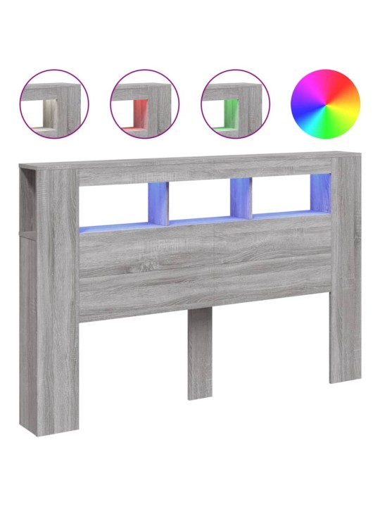 Gultas galvgalis ar led, pelēka ozola, 160x18,5x103,5 cm, koks