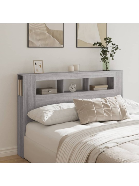 Gultas galvgalis ar led, pelēka ozola, 160x18,5x103,5 cm, koks