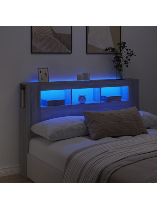 Gultas galvgalis ar led, pelēka ozola, 160x18,5x103,5 cm, koks