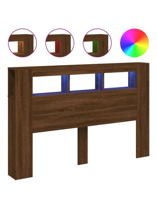 Gultas galvgalis ar led, ozola krāsa, 160x18,5x103,5 cm, koks