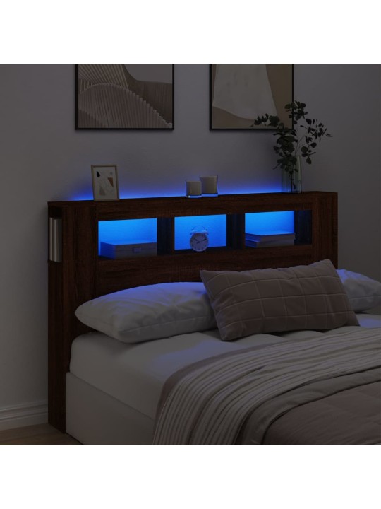 Gultas galvgalis ar led, ozola krāsa, 160x18,5x103,5 cm, koks