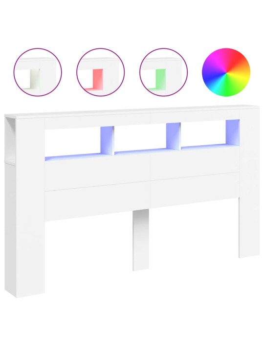 Gultas galvgalis ar led, balts, 180x18,5x103,5 cm, koks