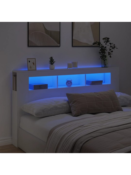 Gultas galvgalis ar led, balts, 180x18,5x103,5 cm, koks
