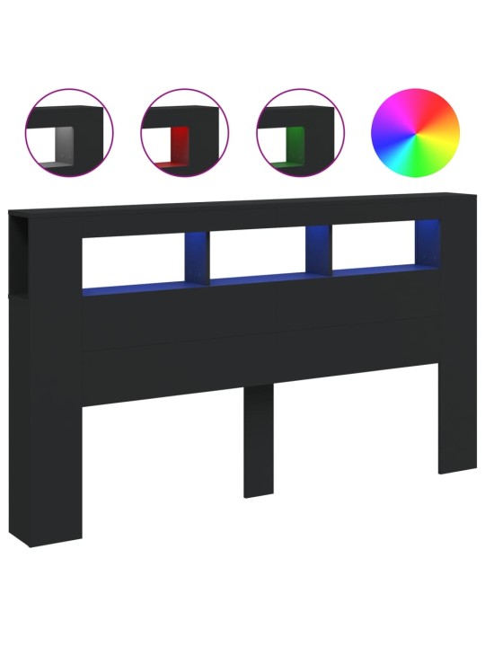 Gultas galvgalis ar led, melns, 180x18,5x103,5 cm, koks
