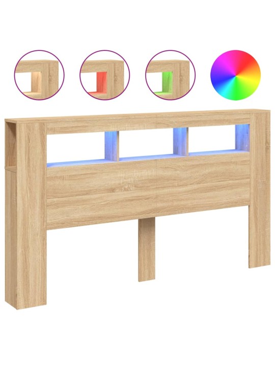 Gultas galvgalis ar led, ozola krāsa, 180x18,5x103,5 cm, koks