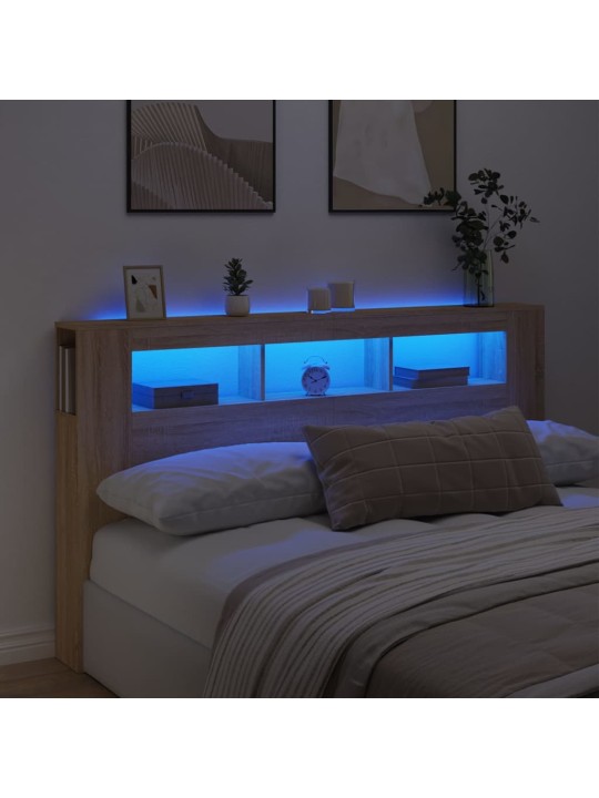 Gultas galvgalis ar led, ozola krāsa, 180x18,5x103,5 cm, koks