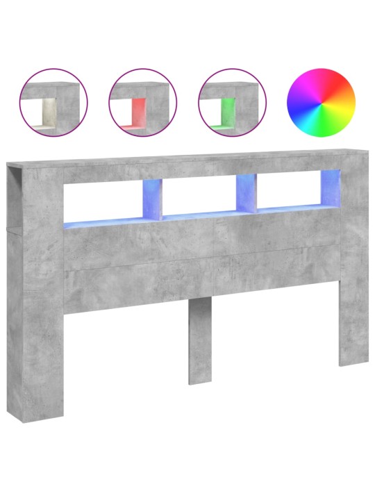 Gultas galvgalis ar led, betona pelēks, 180x18,5x103,5 cm, koks